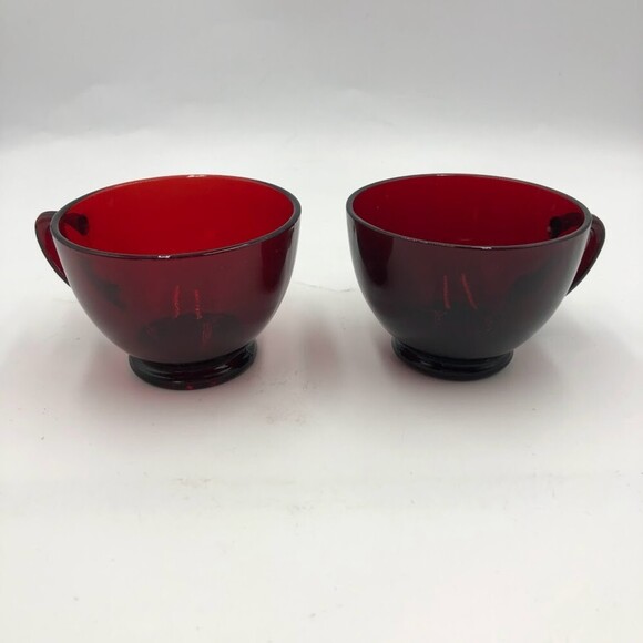 Vintage Set of 4 Ruby Red Glass Tea Cups and Saucers Set ARCOROC France - Picture 11 of 17